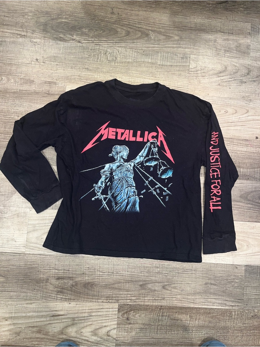 Men’s Metallica And Justice For All Graphic T-Shirt Sz Large long sleeve (flaw)
